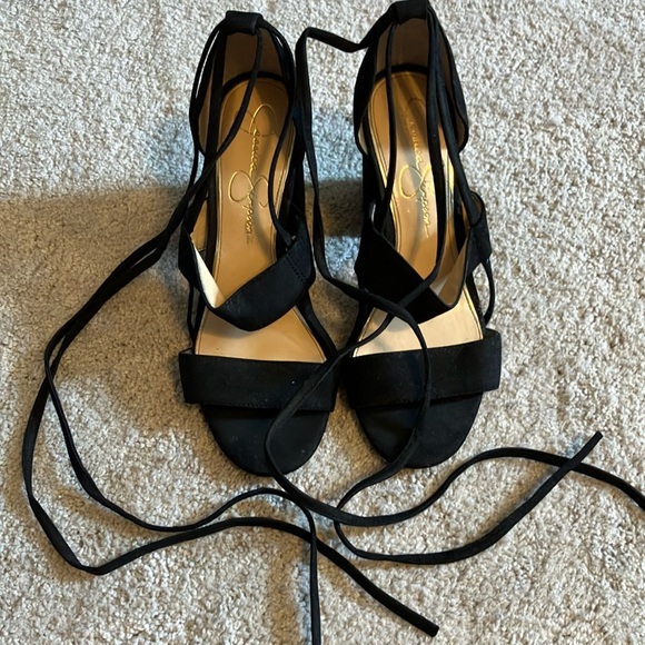 Jessica Simpson Shoes - Jessica Simpson Tie Black Suede Heels 7.5